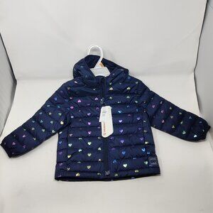 Baby Gap Hooded Spring Jacket Primaloft Sz 2T Girls Navy Blue w Foil Hearts